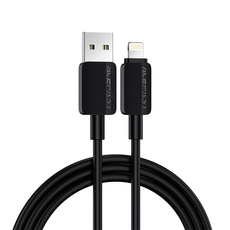 Кабель ACEFAST USB-A to Lightning PVC charging data cable C26-02 |1.2m, 2.4A| black (6974316287094) Черный на картинке №1