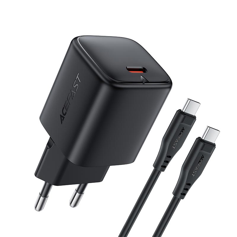 Адаптер мережевий ACEFAST mini GaN USB-C fast charger set with cable (P5) (EU) A119 |1Type-C, 45W, PD/QC/FCP/AFC, C to C 1.2m| black (6974316287797) Чорний на малюнкі №1