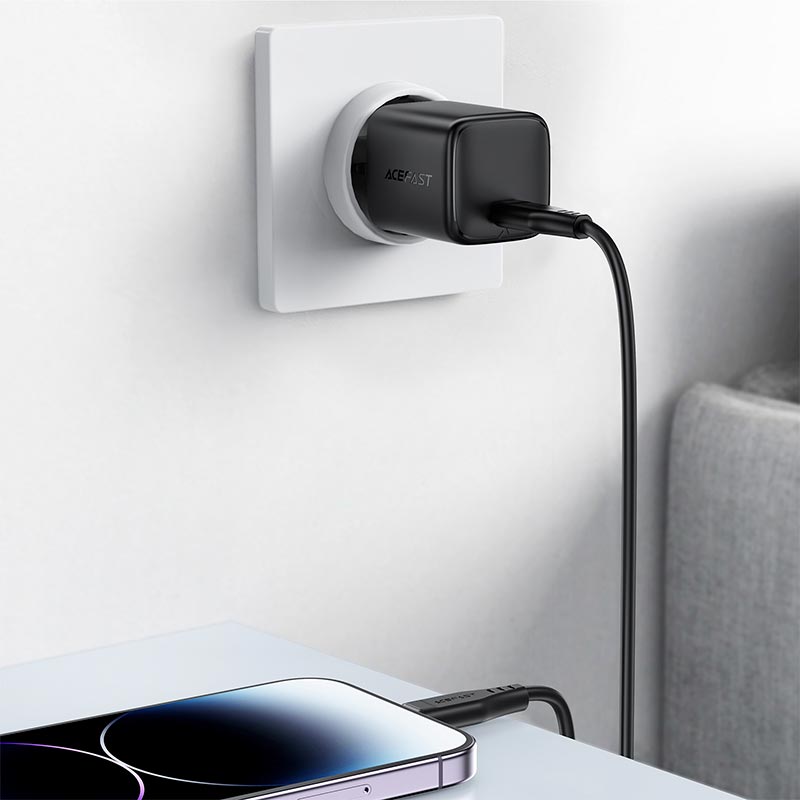 Адаптер мережевий ACEFAST mini GaN USB-C fast charger set with cable (P5) (EU) A119 |1Type-C, 45W, PD/QC/FCP/AFC, C to C 1.2m| black (6974316287797) Чорний на малюнкі №11