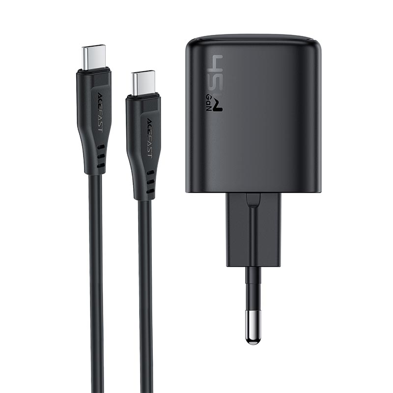 Адаптер мережевий ACEFAST mini GaN USB-C fast charger set with cable (P5) (EU) A119 |1Type-C, 45W, PD/QC/FCP/AFC, C to C 1.2m| black (6974316287797) Чорний на малюнкі №6