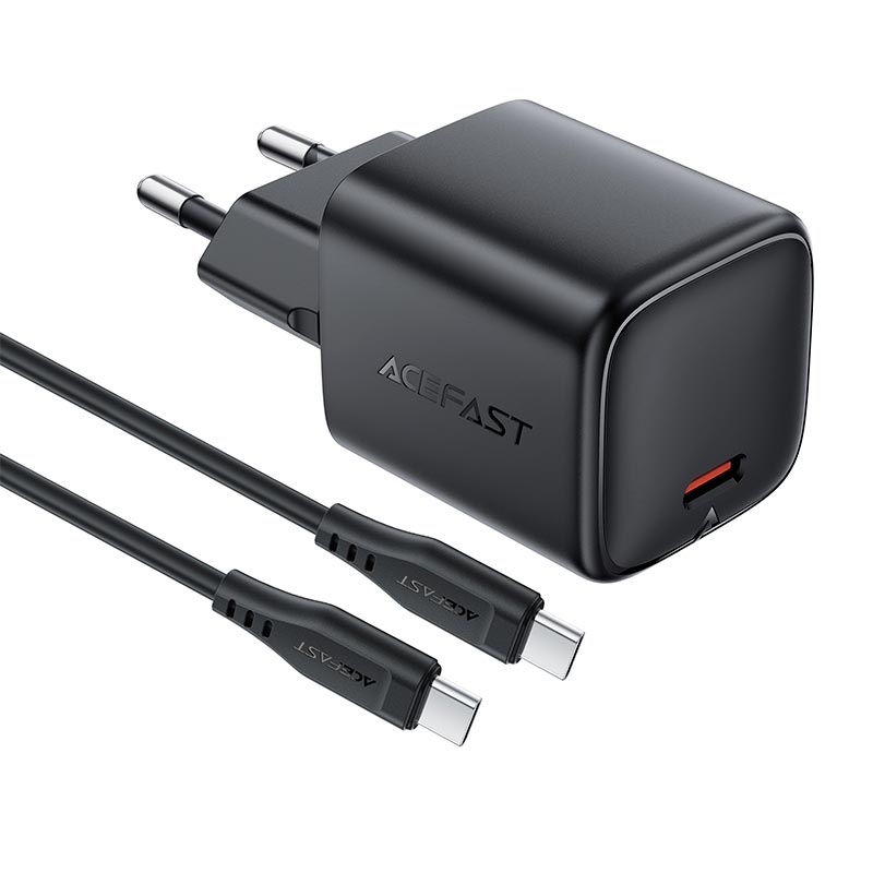 Адаптер мережевий ACEFAST mini GaN USB-C fast charger set with cable (P5) (EU) A119 |1Type-C, 45W, PD/QC/FCP/AFC, C to C 1.2m| black (6974316287797) Чорний на малюнкі №9