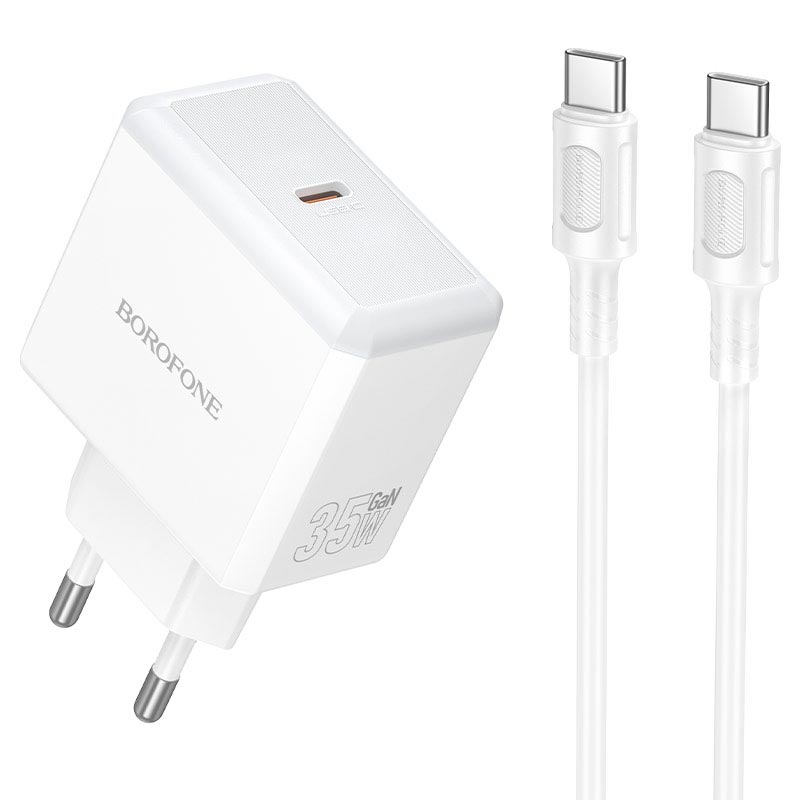 Адаптер мережевий BOROFONE Energy single port charger set with cable BA114A |1Type-C, PD35W/QC, 3A, C to C 1m| white (6941991129704) Білий на малюнкі №2