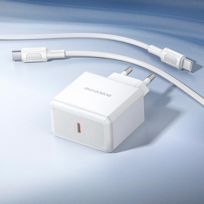 Адаптер мережевий BOROFONE Energy single port charger set with cable BA114A |1Type-C, PD35W/QC, 3A, C to C 1m| white (6941991129704) Білий на малюнкі №6
