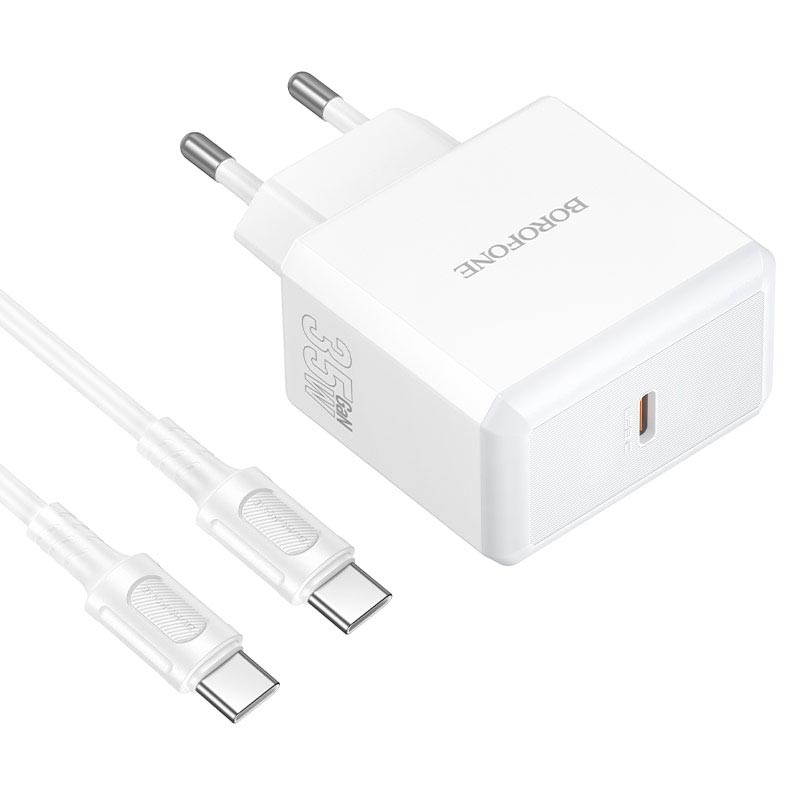 Адаптер мережевий BOROFONE Energy single port charger set with cable BA114A |1Type-C, PD35W/QC, 3A, C to C 1m| white (6941991129704) Білий на малюнкі №8