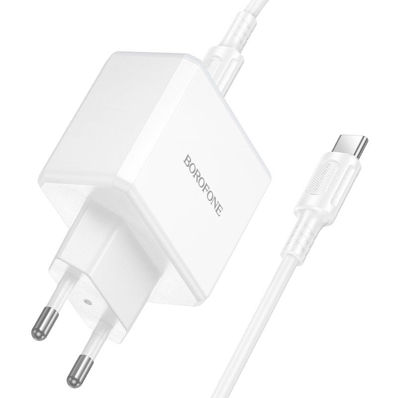 Адаптер мережевий BOROFONE Energy single port charger set with cable BA114A |1Type-C, PD35W/QC, 3A, C to C 1m| white (6941991129704) Білий на малюнкі №9