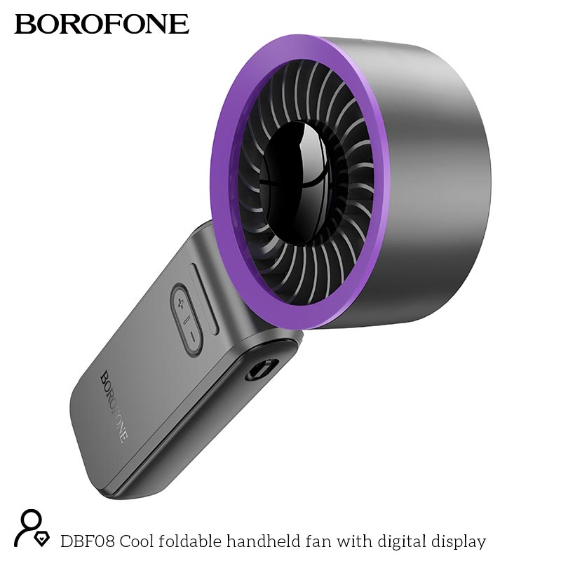 Вентилятор Borofone Cool foldable handheld fan with digital display DBF08 |3.5-13h| grey (694199121135) Серый на картинке №4