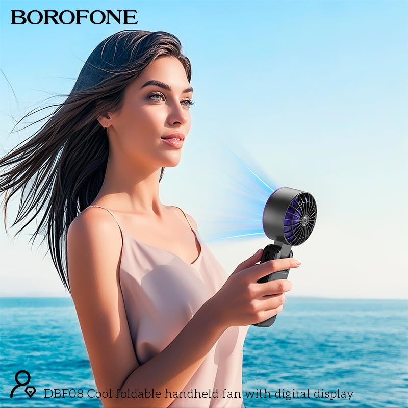 Вентилятор Borofone Cool foldable handheld fan with digital display DBF08 |3.5-13h| grey (694199121135) Серый на картинке №5