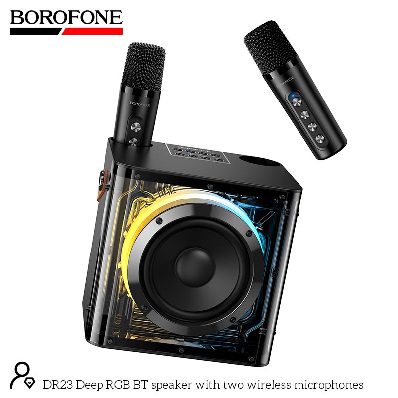 Акустика-караоке Borofone Deep RGB BT speaker with two wireless microphones DR23 |BT5.4, 15W, TF/USB/AUX, 3-4h| black (6941991122545) Чорний на малюнкі №10