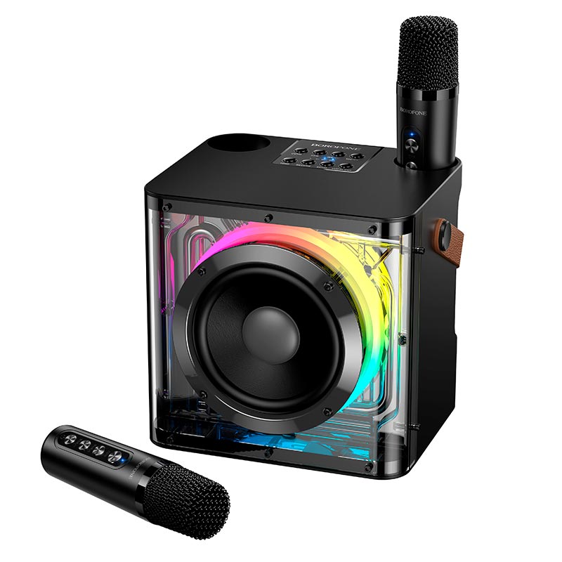 Акустика-караоке Borofone Deep RGB BT speaker with two wireless microphones DR23 |BT5.4, 15W, TF/USB/AUX, 3-4h| black (6941991122545) Чорний на малюнкі №2