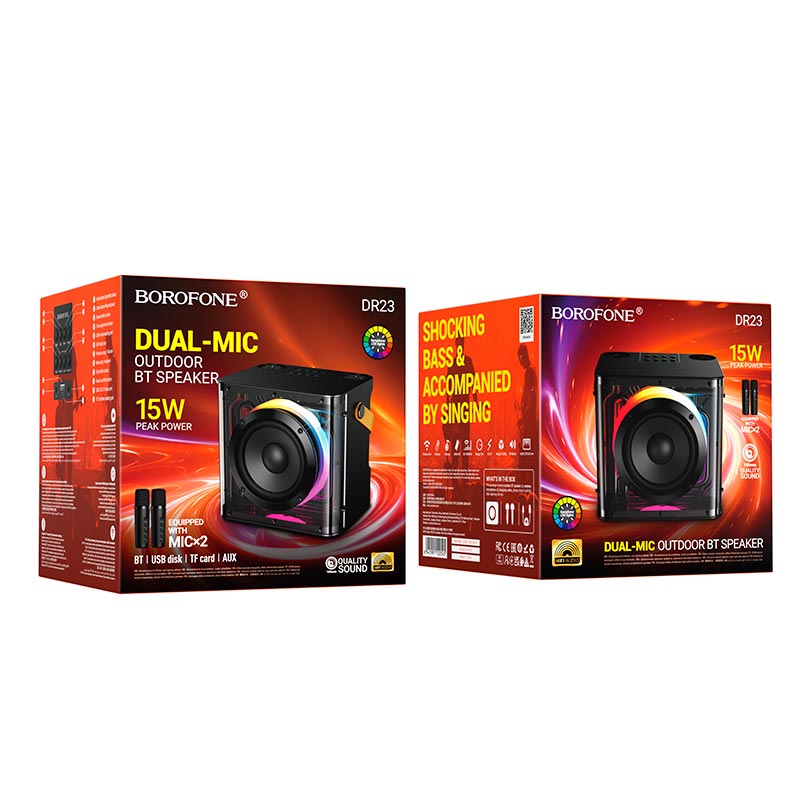 Акустика-караоке Borofone Deep RGB BT speaker with two wireless microphones DR23 |BT5.4, 15W, TF/USB/AUX, 3-4h| black (6941991122545) Чорний на малюнкі №3