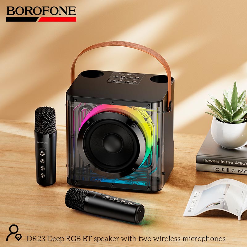 Акустика-караоке Borofone Deep RGB BT speaker with two wireless microphones DR23 |BT5.4, 15W, TF/USB/AUX, 3-4h| black (6941991122545) Чорний на малюнкі №4