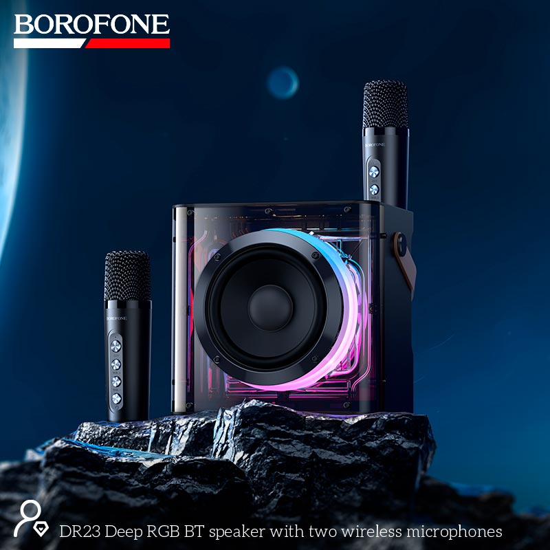 Акустика-караоке Borofone Deep RGB BT speaker with two wireless microphones DR23 |BT5.4, 15W, TF/USB/AUX, 3-4h| black (6941991122545) Чорний на малюнкі №5