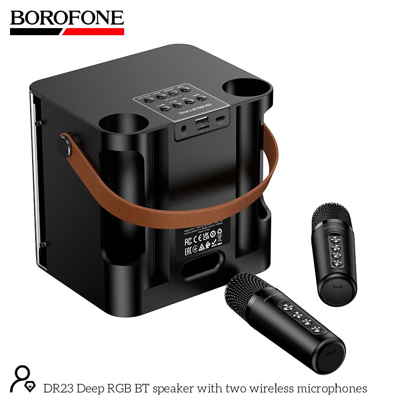 Акустика-караоке Borofone Deep RGB BT speaker with two wireless microphones DR23 |BT5.4, 15W, TF/USB/AUX, 3-4h| black (6941991122545) Чорний на малюнкі №6