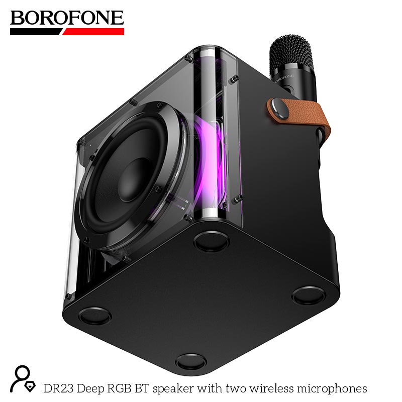 Акустика-караоке Borofone Deep RGB BT speaker with two wireless microphones DR23 |BT5.4, 15W, TF/USB/AUX, 3-4h| black (6941991122545) Чорний на малюнкі №7