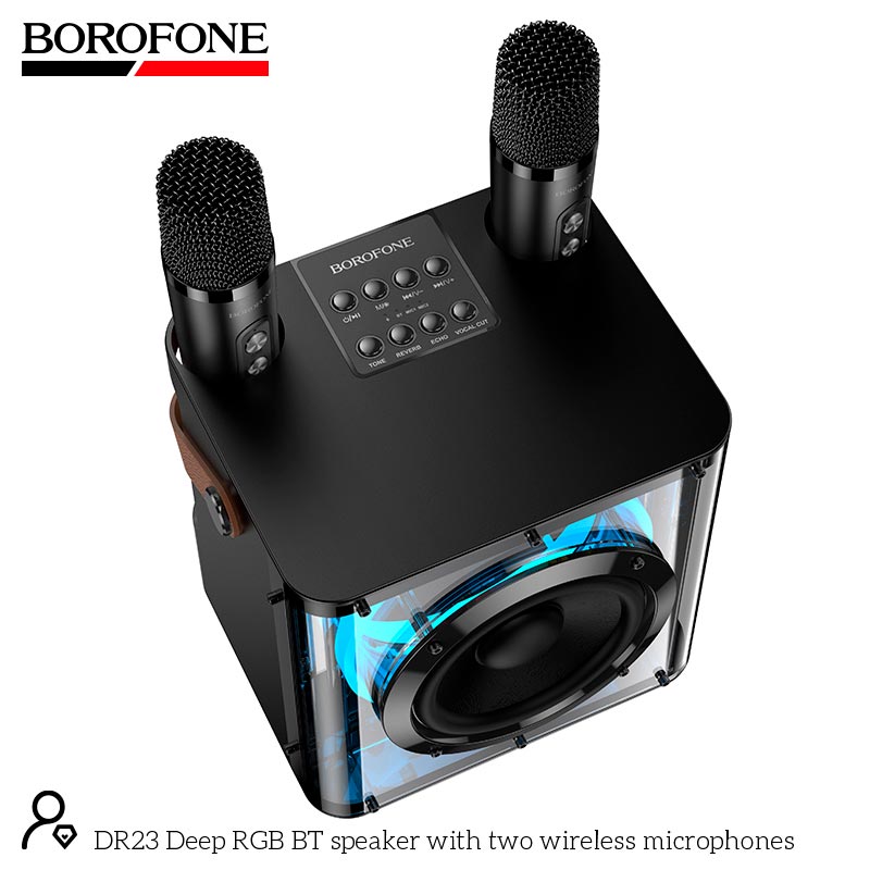 Акустика-караоке Borofone Deep RGB BT speaker with two wireless microphones DR23 |BT5.4, 15W, TF/USB/AUX, 3-4h| black (6941991122545) Чорний на малюнкі №8