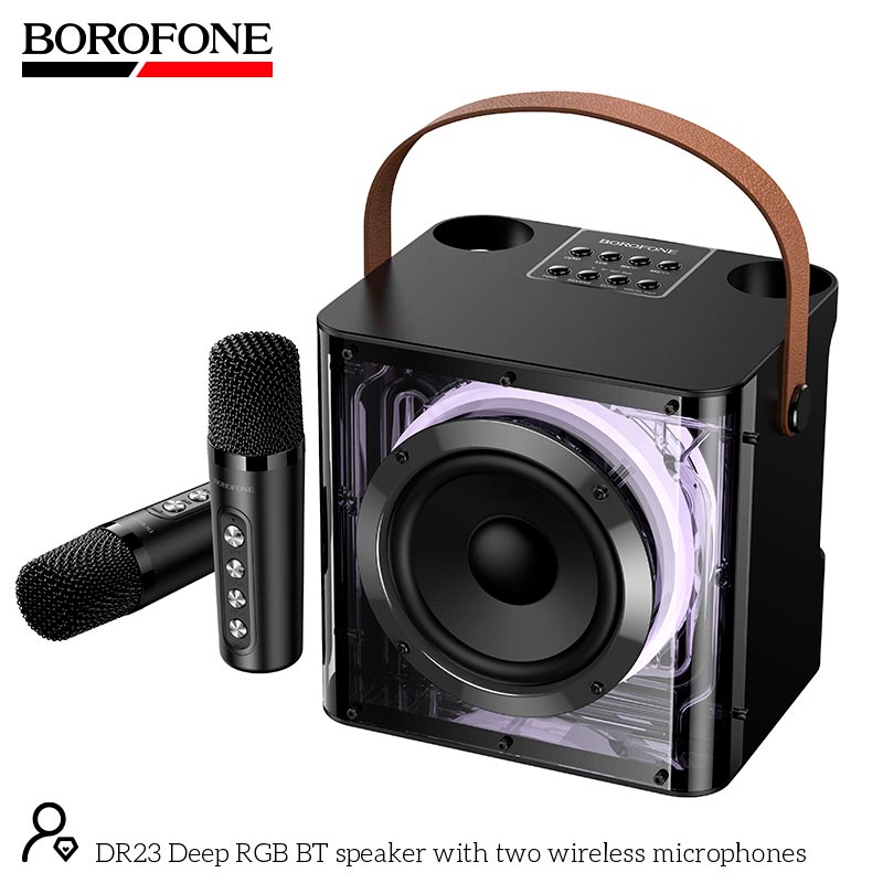 Акустика-караоке Borofone Deep RGB BT speaker with two wireless microphones DR23 |BT5.4, 15W, TF/USB/AUX, 3-4h| black (6941991122545) Чорний на малюнкі №9