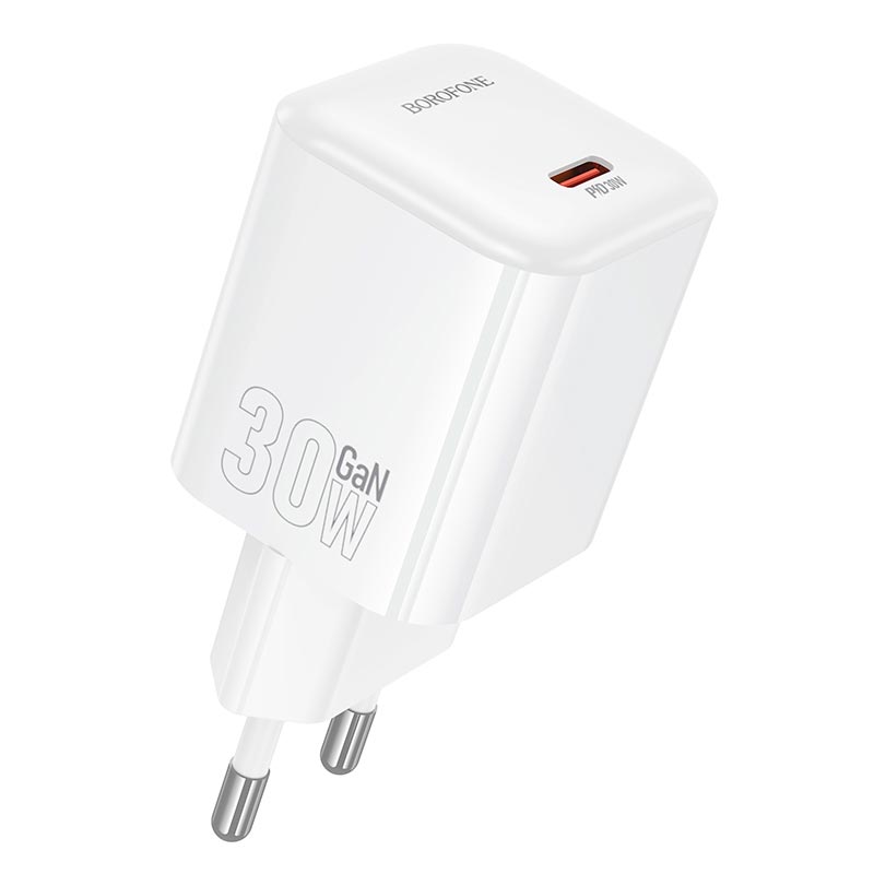 Адаптер мережевий BOROFONE Mini single port charger BN34 |1Type-C, PD30W/QC, 3A| white (6941991128349) Білий на малюнкі №1