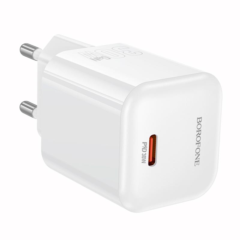 Адаптер мережевий BOROFONE Mini single port charger BN34 |1Type-C, PD30W/QC, 3A| white (6941991128349) Білий на малюнкі №4