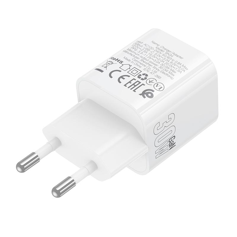 Адаптер мережевий BOROFONE Mini single port charger BN34 |1Type-C, PD30W/QC, 3A| white (6941991128349) Білий на малюнкі №7