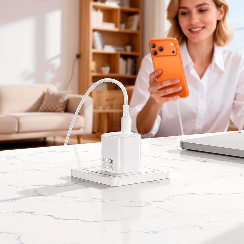 Адаптер мережевий BOROFONE Mini single port charger BN34 |1Type-C, PD30W/QC, 3A| white (6941991128349) Білий на малюнкі №9