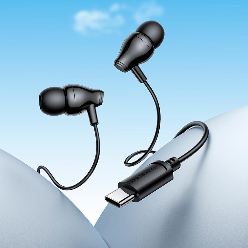 Навушники BOROFONE Type-C Wanderer universal digital earphones with mic BM61 |1.2m, 10mm| black (6941991129452) Чорний на малюнкі №5
