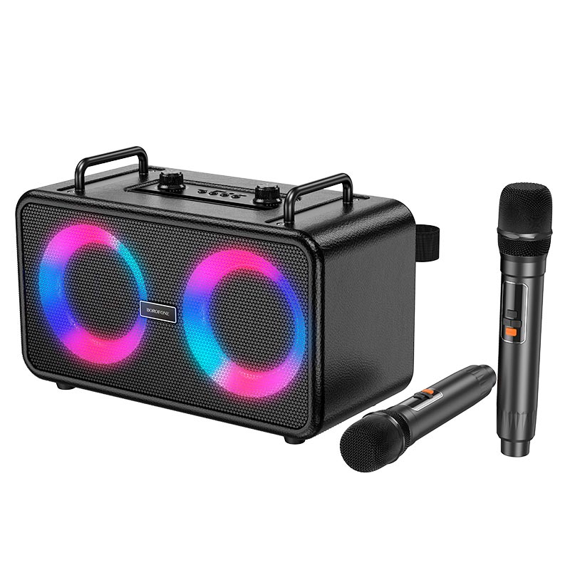 Акустика-караоке Borofone Present wireless dual-mic BT speaker DR22 |BT5.3, USB/AUX/TF/FM, 60W, 5h| black (17961) Чорний на малюнкі №1