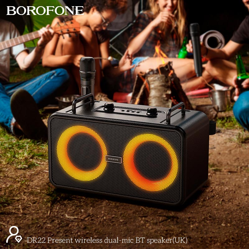 Акустика-караоке Borofone Present wireless dual-mic BT speaker DR22 |BT5.3, USB/AUX/TF/FM, 60W, 5h| black (17961) Чорний на малюнкі №10