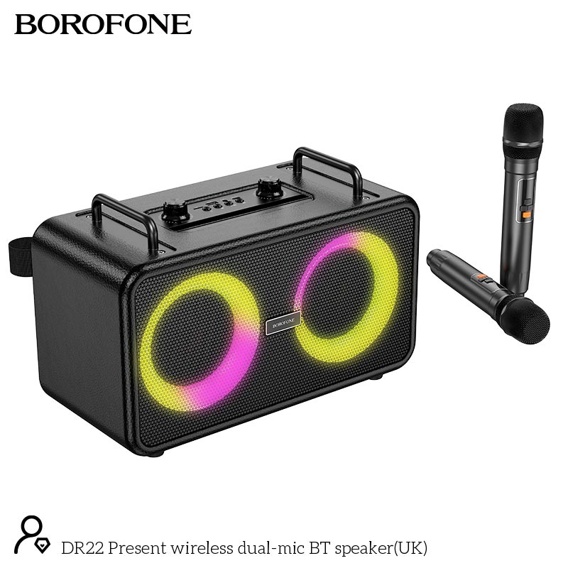 Акустика-караоке Borofone Present wireless dual-mic BT speaker DR22 |BT5.3, USB/AUX/TF/FM, 60W, 5h| black (17961) Чорний на малюнкі №4