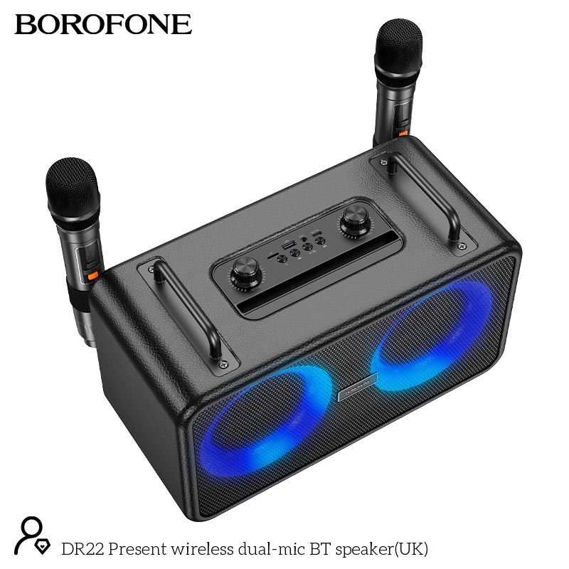 Акустика-караоке Borofone Present wireless dual-mic BT speaker DR22 |BT5.3, USB/AUX/TF/FM, 60W, 5h| black (17961) Чорний на малюнкі №5