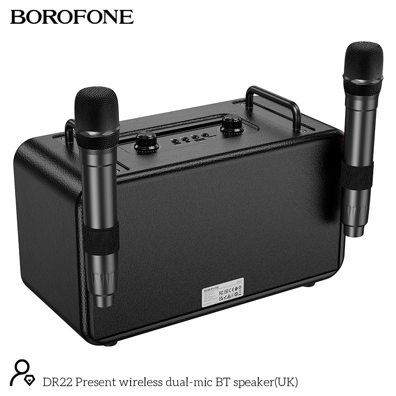 Акустика-караоке Borofone Present wireless dual-mic BT speaker DR22 |BT5.3, USB/AUX/TF/FM, 60W, 5h| black (17961) Чорний на малюнкі №7