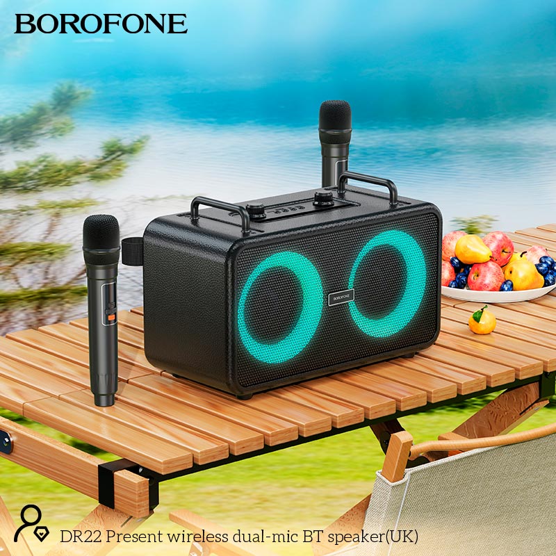 Акустика-караоке Borofone Present wireless dual-mic BT speaker DR22 |BT5.3, USB/AUX/TF/FM, 60W, 5h| black (17961) Чорний на малюнкі №9