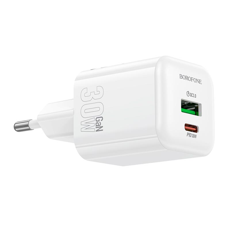 Адаптер сетевой BOROFONE Mini charger BN35 |1Type-C/1USB, PD30W/QC3.0, 3A| white (6941991128363) Белый на картинке №7