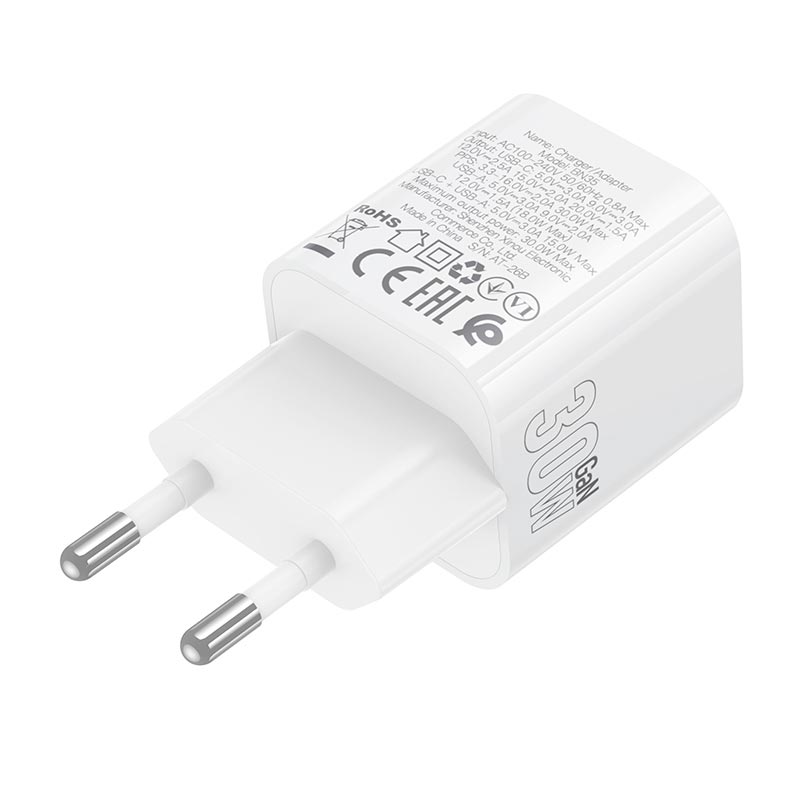Адаптер сетевой BOROFONE Mini charger BN35 |1Type-C/1USB, PD30W/QC3.0, 3A| white (6941991128363) Белый на картинке №8
