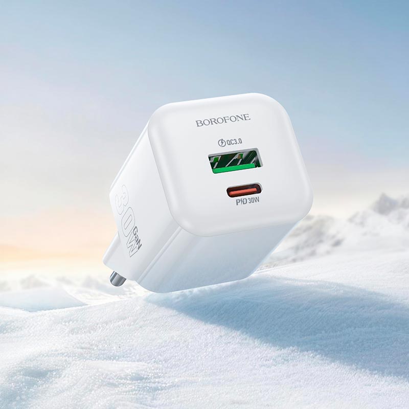 Адаптер сетевой BOROFONE Mini charger BN35 |1Type-C/1USB, PD30W/QC3.0, 3A| white (6941991128363) Белый на картинке №9
