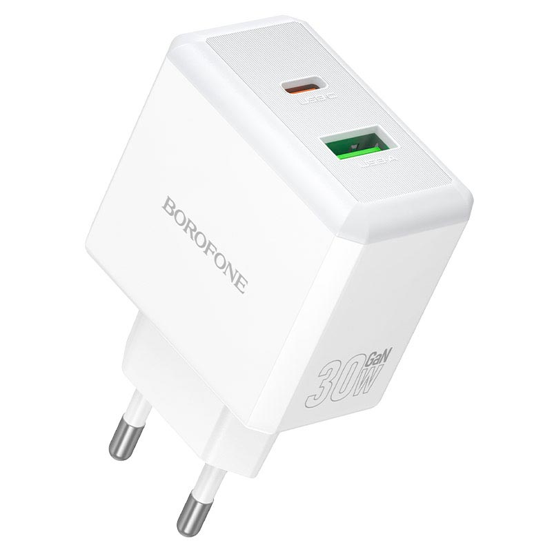 Адаптер сетевой BOROFONE Energy charger BA113A |1Type-C/1USB, PD30W/QC3.0, 3A| white (6941991129674) Белый на картинке №1