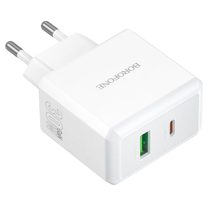 Адаптер сетевой BOROFONE Energy charger BA113A |1Type-C/1USB, PD30W/QC3.0, 3A| white (6941991129674) Белый на картинке №4