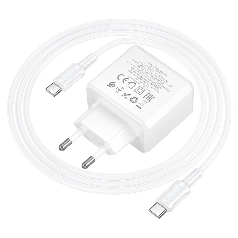 Адаптер мережевий BOROFONE Energy charger set with cable BA113A |1Type-C/1USB, PD30W/QC3.0, 3A, C to C 1m| white (6941991129681) Білий на малюнкі №7