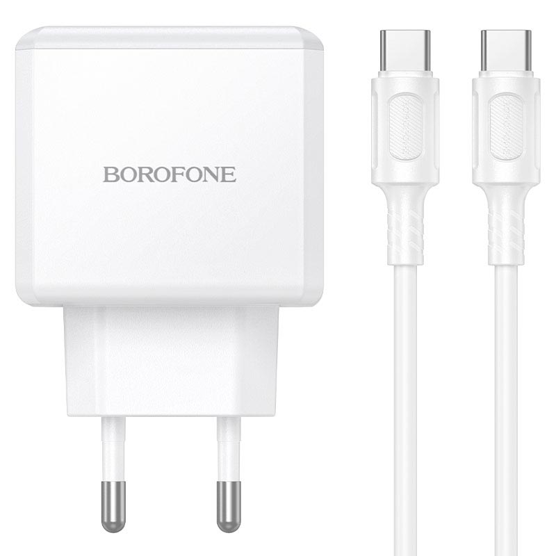 Адаптер мережевий BOROFONE Energy charger set with cable BA113A |1Type-C/1USB, PD30W/QC3.0, 3A, C to C 1m| white (6941991129681) Білий на малюнкі №9