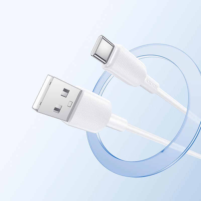 Кабель BOROFONE USB to Type-C Regalo PVC charging data cable BX127 |1m, 3A, 20pcs/can| white (6941991129797) Белый на картинке №9