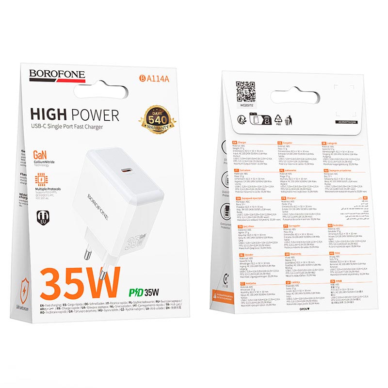 Адаптер мережевий BOROFONE Energy single port charger BA114A |1Type-C, PD35W/QC, 3A| white (6941991129698) Білий на малюнкі №3