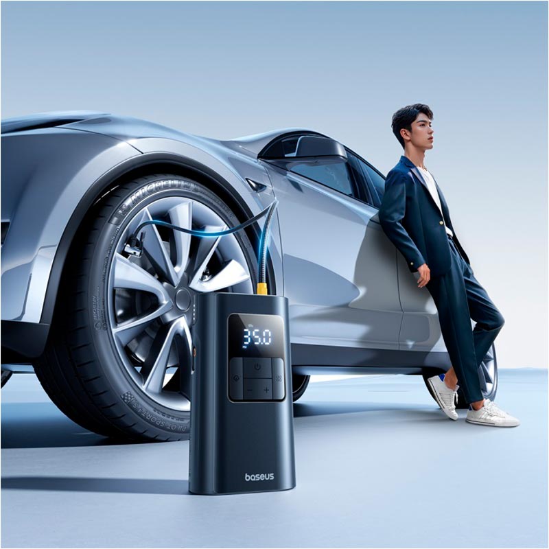 Портативный компрессор для автомобиля Baseus PrimeTrip VA1 Wired and Wireless 2-in-1 Tire Inflator |20000r/min, 75W| black (C11169001121-00) Черный на картинке №13