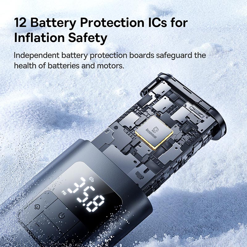 Портативный компрессор для автомобиля Baseus PrimeTrip VA1 Wired and Wireless 2-in-1 Tire Inflator |20000r/min, 75W| black (C11169001121-00) Черный на картинке №15
