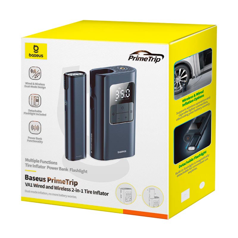 Портативный компрессор для автомобиля Baseus PrimeTrip VA1 Wired and Wireless 2-in-1 Tire Inflator |20000r/min, 75W| black (C11169001121-00) Черный на картинке №16