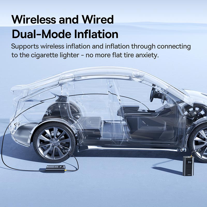 Портативный компрессор для автомобиля Baseus PrimeTrip VA1 Wired and Wireless 2-in-1 Tire Inflator |20000r/min, 75W| black (C11169001121-00) Черный на картинке №2