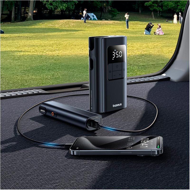 Портативный компрессор для автомобиля Baseus PrimeTrip VA1 Wired and Wireless 2-in-1 Tire Inflator |20000r/min, 75W| black (C11169001121-00) Черный на картинке №6