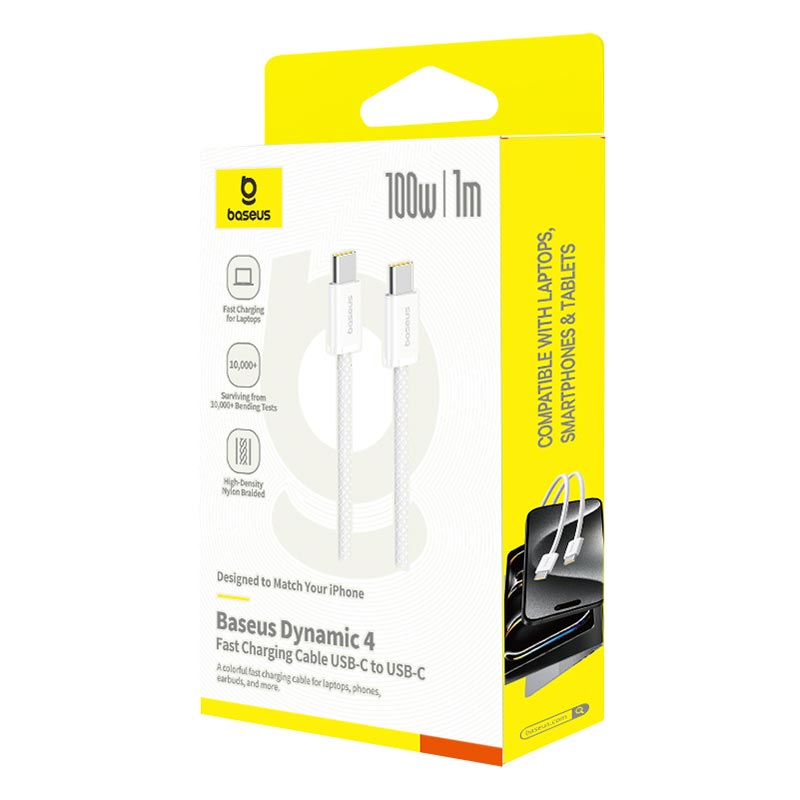 Кабель Baseus Dynamic 4 Fast Charging Data Cable USB-C to USB-C |100W, 1m| white (P10381400211-00) Белый на картинке №11