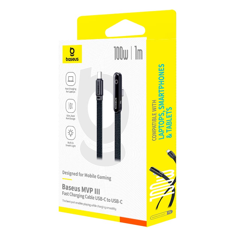 Кабель Baseus MVP 3 Fast Charging Cable USB-C to USB-C |100W, 1m| black (P10382500121-00) Чорний на малюнкі №10