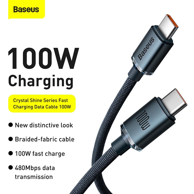 Кабель Baseus Type-C to Type-C Crystal Shine Series Fast Charging Data Cable |2m, 100W| black (CAJY000701) Чорний на малюнкі №10