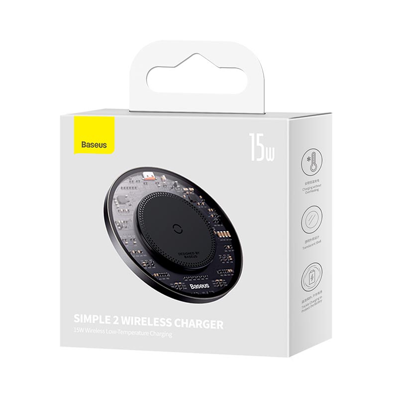 Зарядка Qi Baseus Simple 2 Wireless Charger 15W Cluster Black (Cable Type-C To Type-C 24W 12V/2A 1m) black (CCJJ050001) Черный на картинке №15