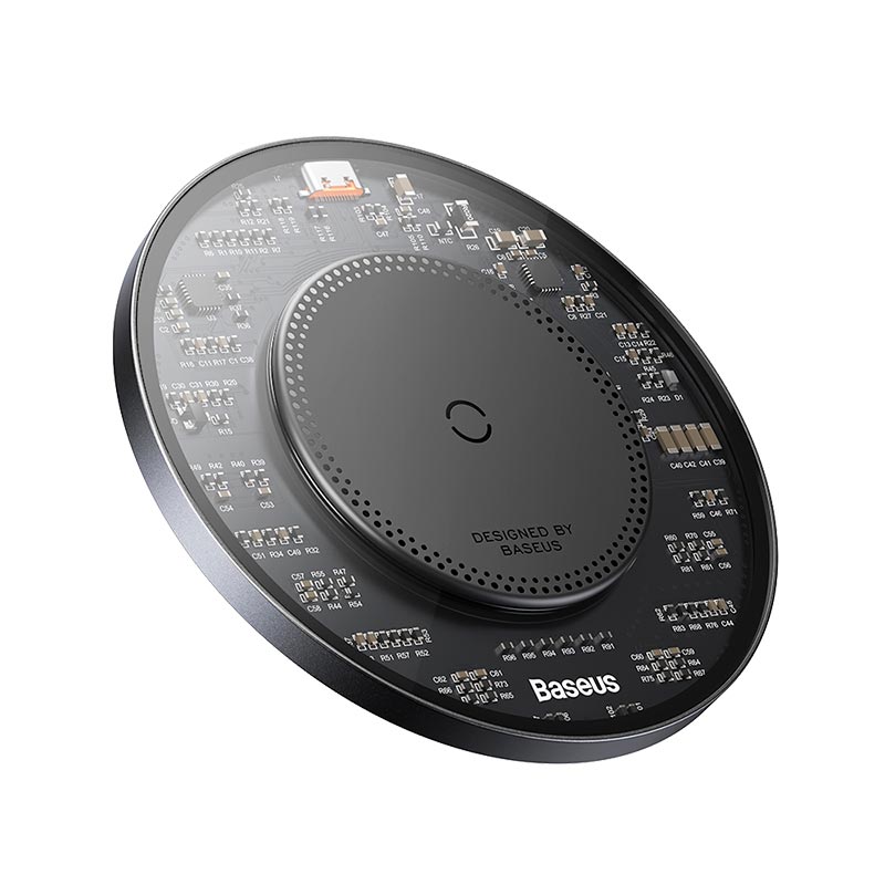 Зарядка Qi Baseus Simple 2 Wireless Charger 15W Cluster Black (Cable Type-C To Type-C 24W 12V/2A 1m) black (CCJJ050001) Черный на картинке №5
